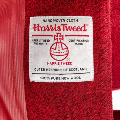 The Zoe Womens Scarlet Red Tweed Harris Coat Detail of Lining and Label