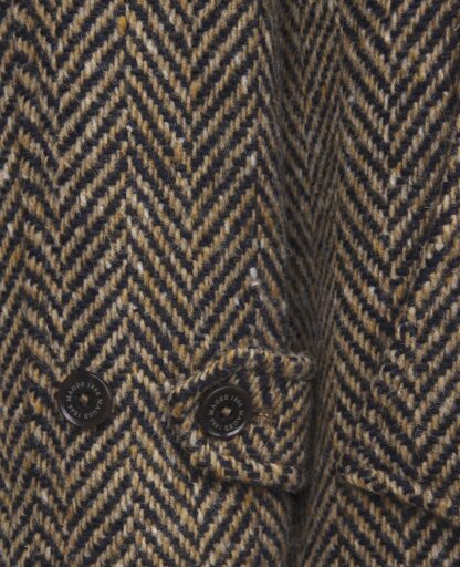 The Corrib Mens Donegal Tweed Overcoat Navy Camel Detail Of Cuff