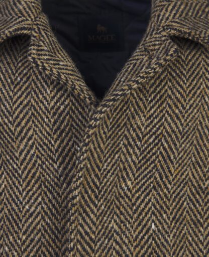 The Corrib Mens Donegal Tweed Overcoat Navy Camel Detail Of Tweed