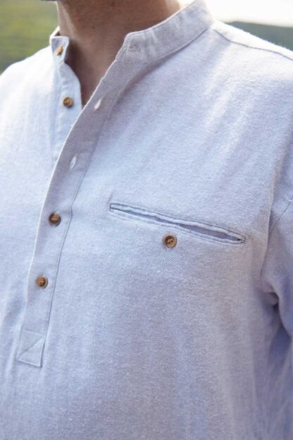 Mens Pale Blue Cotton Flannel Grandfather Shirt 2
