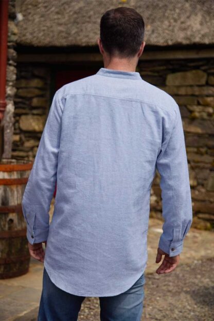 Mens Pale Blue Cotton Flannel Grandfather Shirt Back View