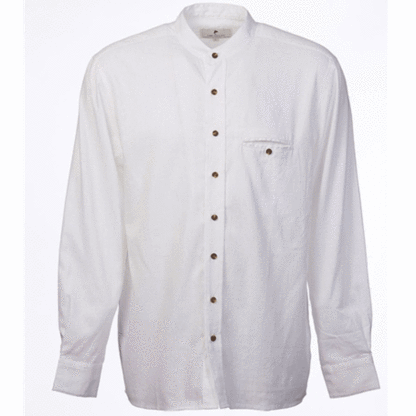 Mens Collarless Grandfather White Linen Cotton Shirt