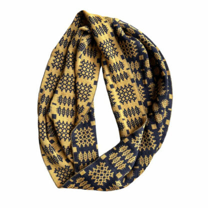 Welsh Tapestry Big loop scarf Gold Ink Blue Web