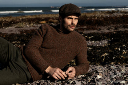 Mens Semi Felted Chestnut Cashmere And Wool Crew Neck Jumper 2
