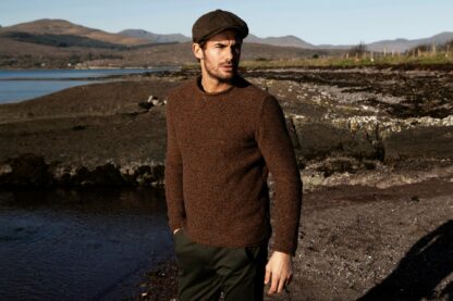 Mens Semi Felted Chestnut Cashmere And Wool Crew Neck Jumper