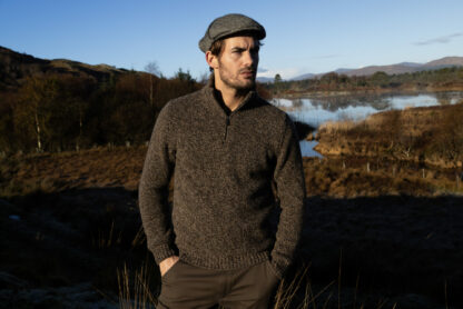 Mens Turf Cashmere and Merino Wool Chunky Marled Zip Neck Jumper