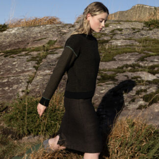 Womens Black Olive Birds Eye Stitch Crew Lambswool Jumper