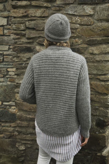 Womens Chunky Rib Crew Neck Smoke Alpaca Wool Jumper Back