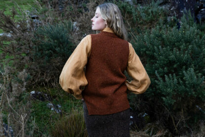 Womens Copper Donegal Wool V Neck Slipover Back View