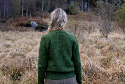 Womens Shamrock Green Raglan Cable Knit Donegal Merino Wool Cardigan Back
