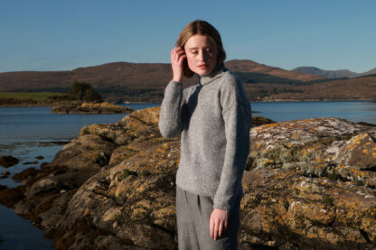 Womens Soft Grey Merino Wool Funnel Neck Jumper
