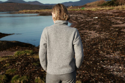 Womens Soft Grey Merino Wool Funnel Neck Jumper Back View
