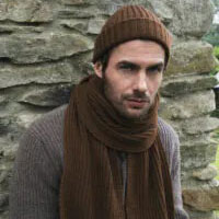Mens Tobacco Ribbed Lambswool Beanie Hat 200x300 1