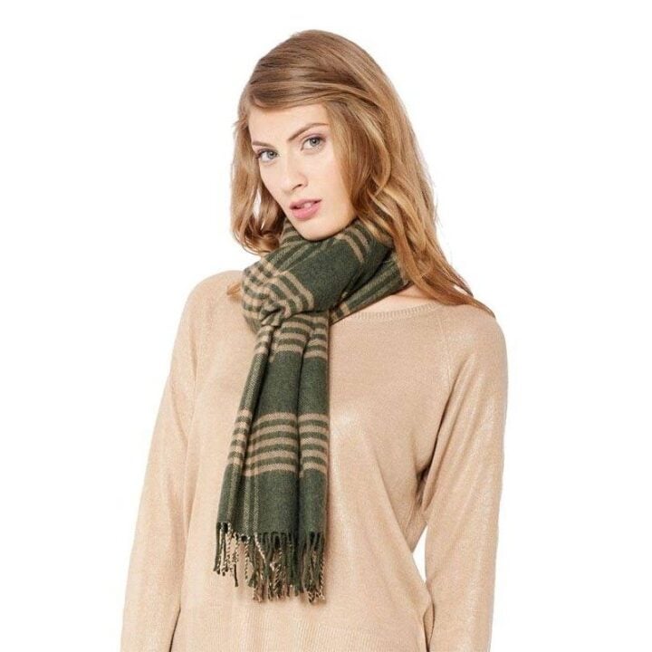 Spanish Green Check Lambswool Scarf