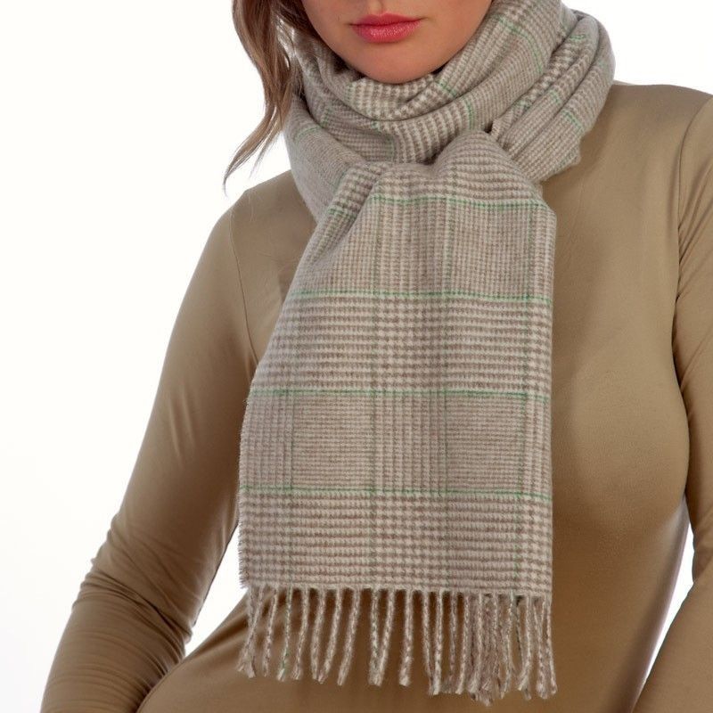 Spanish Green Welsh Check Lambswool Scarf